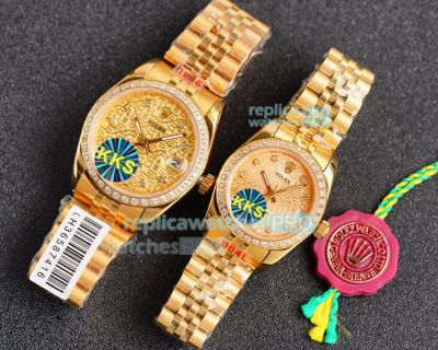 High Replica Rolex Datejust Watch Yellow Gold Face Yellow Gold Jubilee strap Diamonds Bezel  36mm